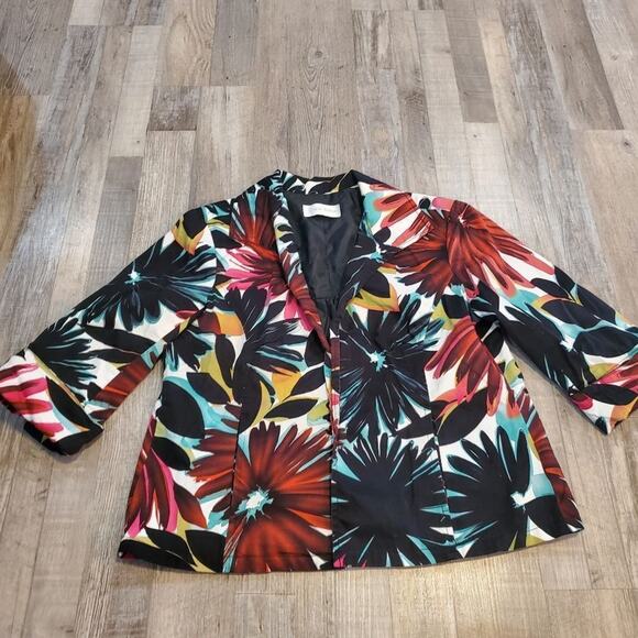 Erin London m/l womens floral 3/4 sleeve open front blazer jacket - Picture 1 of 10